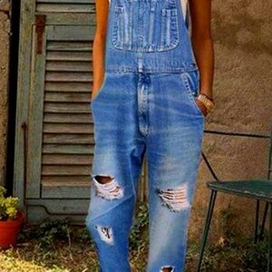 Distressed Denim Overalls
